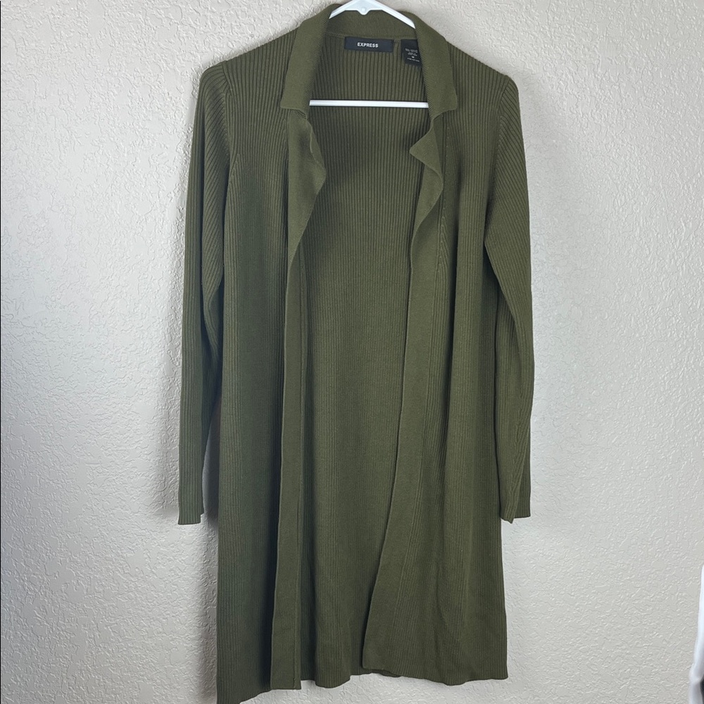 Express Forest Green Open Cardigan Sweater Long Sleeve Size Medium